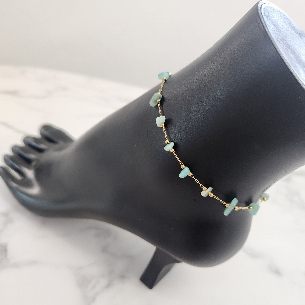 Minimalist Dainty Green Stone Stainless Steel Gold Plated Anklet - Picture 4 of 15